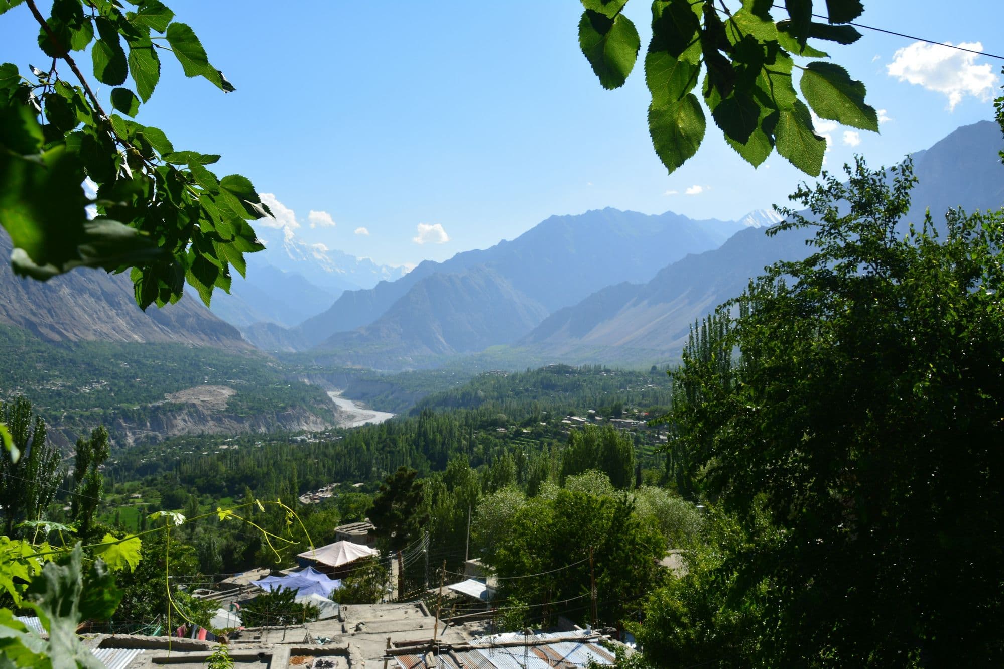 Hunza and Nagar valleys seen from Duikar with Rakaposhi rising in the distance